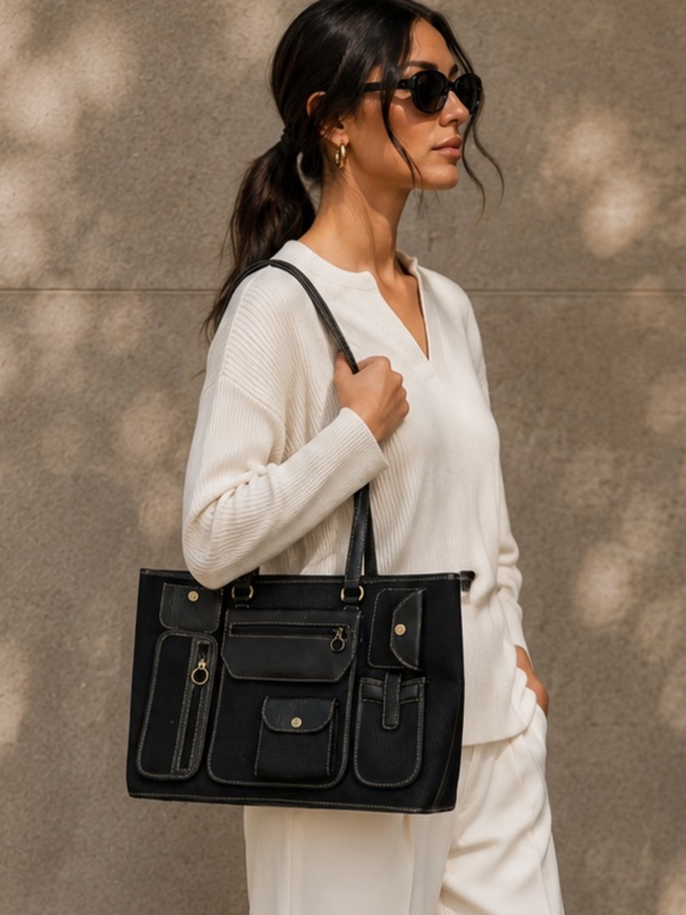 Brighton Black Croc Embossed Leather Organizer Tote Quiet‎ Luxury Vintage